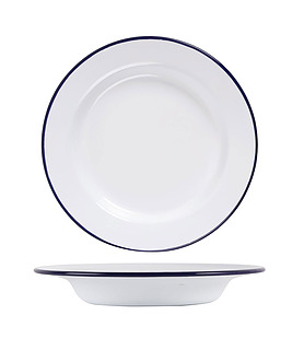 Enamel Soup Plate Blue Rim 245mm
