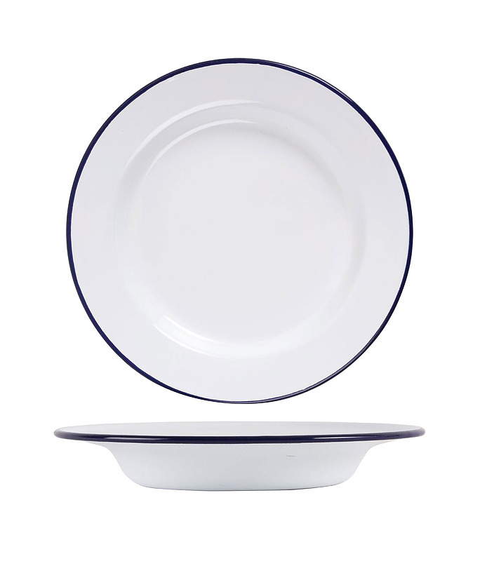 Enamel Soup Plate Blue Rim 245mm