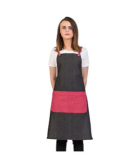 Cafe Series Grey Combo Apron Bib Grey/Cherry