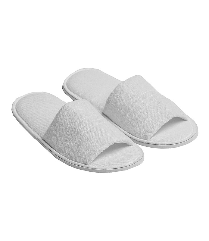 Slippers Open Toe White Terry Towelling