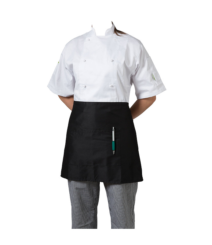 HEADCHEF Apron Black 1/2 With Pocket Poly/Cotton