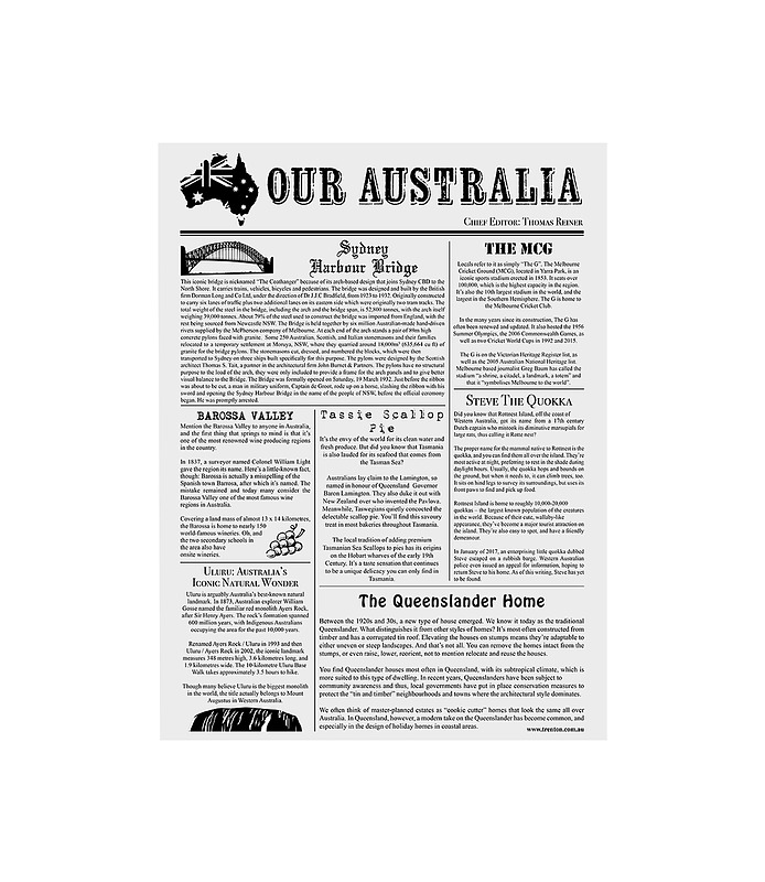 Greaseproof Paper Newsprint 'Our Australia' 200 Per Ctn 310 x 380mm