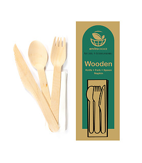 Wood Knife, Fork, Spoon & Napkin Set 400 Per Ctn