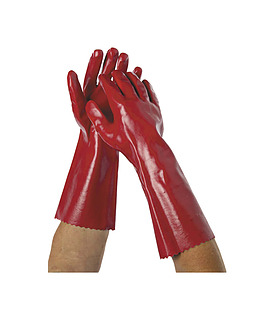 Red PVC Dipped Gloves with Cotton Lining 400mm