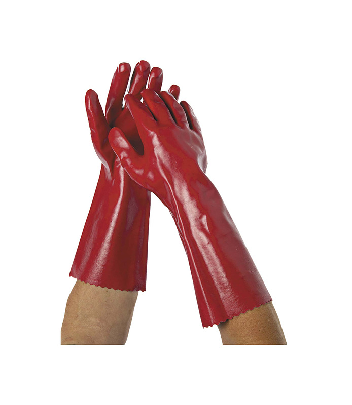 Red PVC Dipped Gloves with Cotton Lining 400mm
