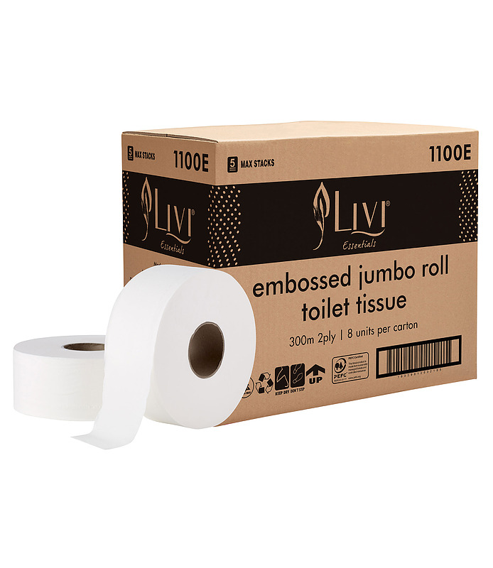 Livi Essentials Jumbo Toilet Tissue 2ply 300 Mtrs 8 Per Ctn