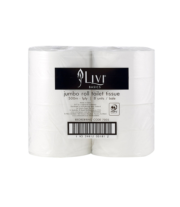 Livi Basics Jumbo Toilet Tissue 1py 500 Mtrs 8 Per Ctn