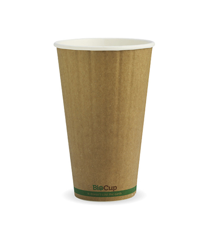 BioPak Coffee Cup Double Wall Green Stripe Kraft 12oz 1000 Per Ctn