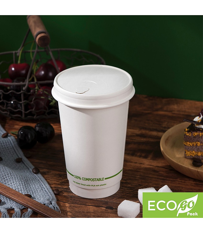 ECO-GO Double Wall White PLA Coffee Cup 16oz, 473ml (500)