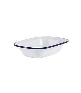 Pie Dish White With Blue Rim Enamel 180 x 135mm