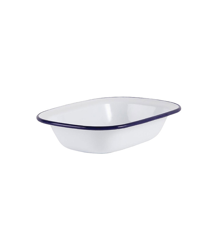 Pie Dish White With Blue Rim Enamel 180 x 135mm