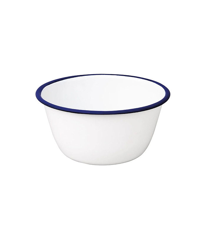 Pudding Bowl White With Blue Rim Enamel 150 x 70mm
