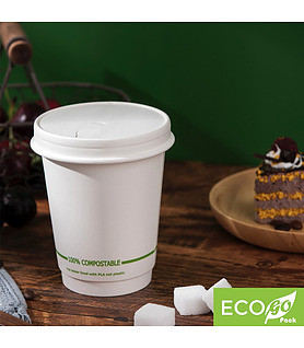 ECO-GO Double Wall White PLA Coffee Cup 355ml
