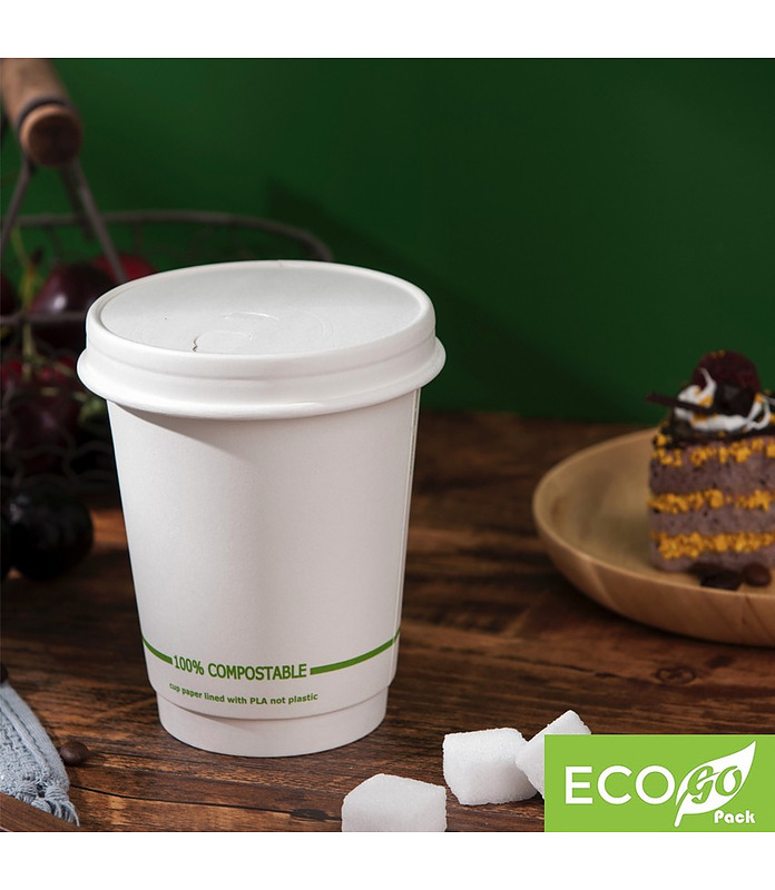ECO-GO Double Wall White PLA Coffee Cup 355ml