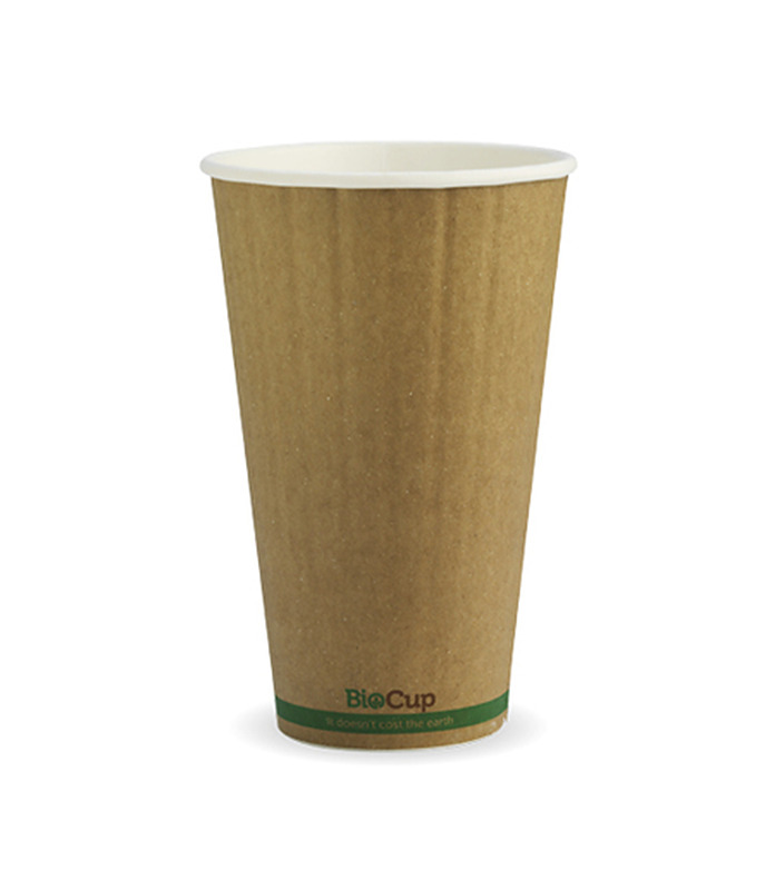BioPak Coffee Cup Double Wall Green Stripe Kraft 12oz 
