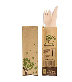 Wood Knife, Fork and Napkin Set 160mm