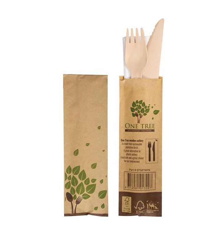 Wood Knife, Fork and Napkin Set 160mm