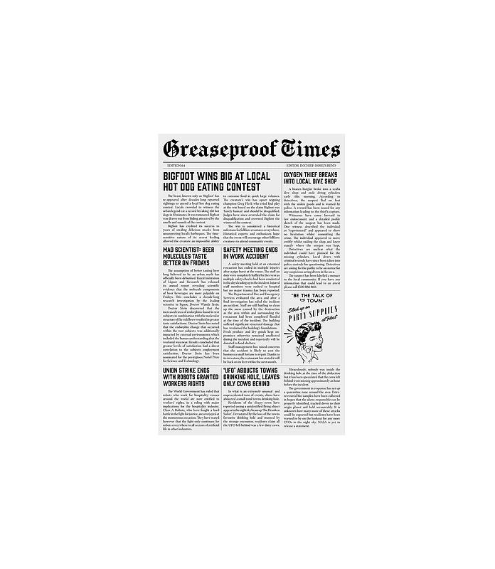 Greaseproof Paper Newsprint 'Host Times' 190 x 310mm