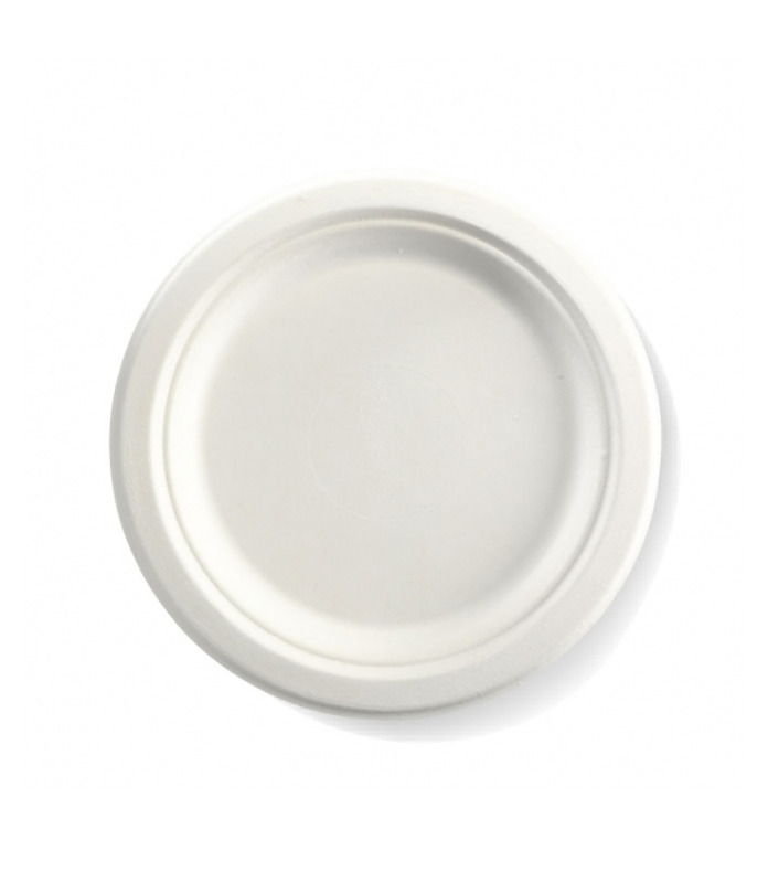 Sugarcane Round Plate White 7" 