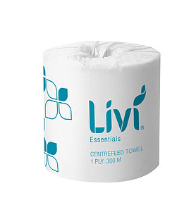 Livi Essentials White Centrefeed 1ply 300 Mtrs 