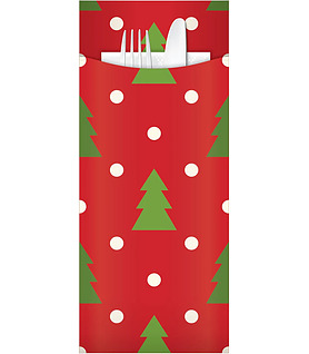 Xmas Trees Cutlery Pouch 85 x 200mm 3ply White Napkin (500)